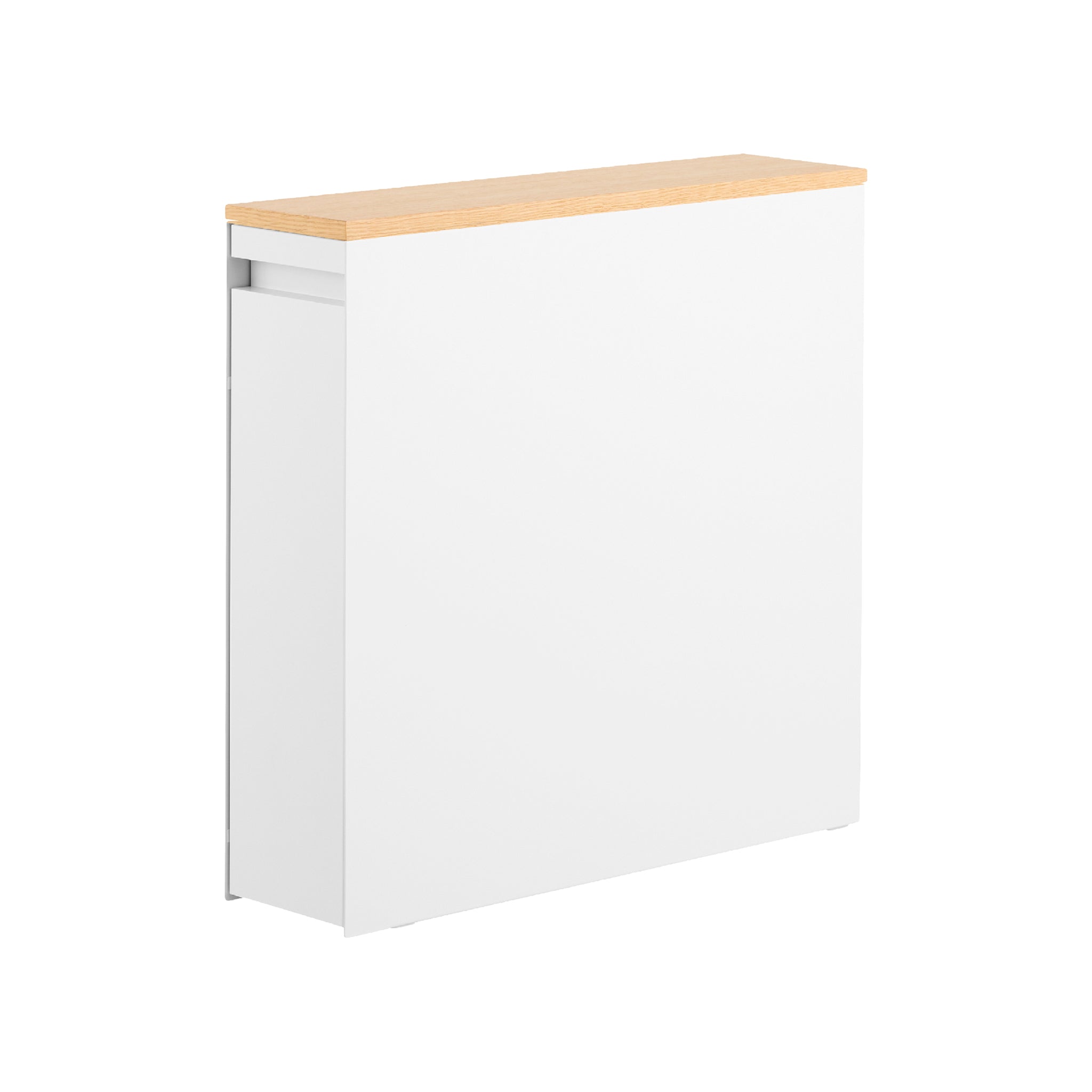 Witte opbergkast met houten blad en open zijkant